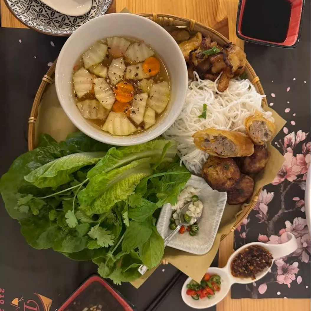 Vietnamese shared platter with herbs