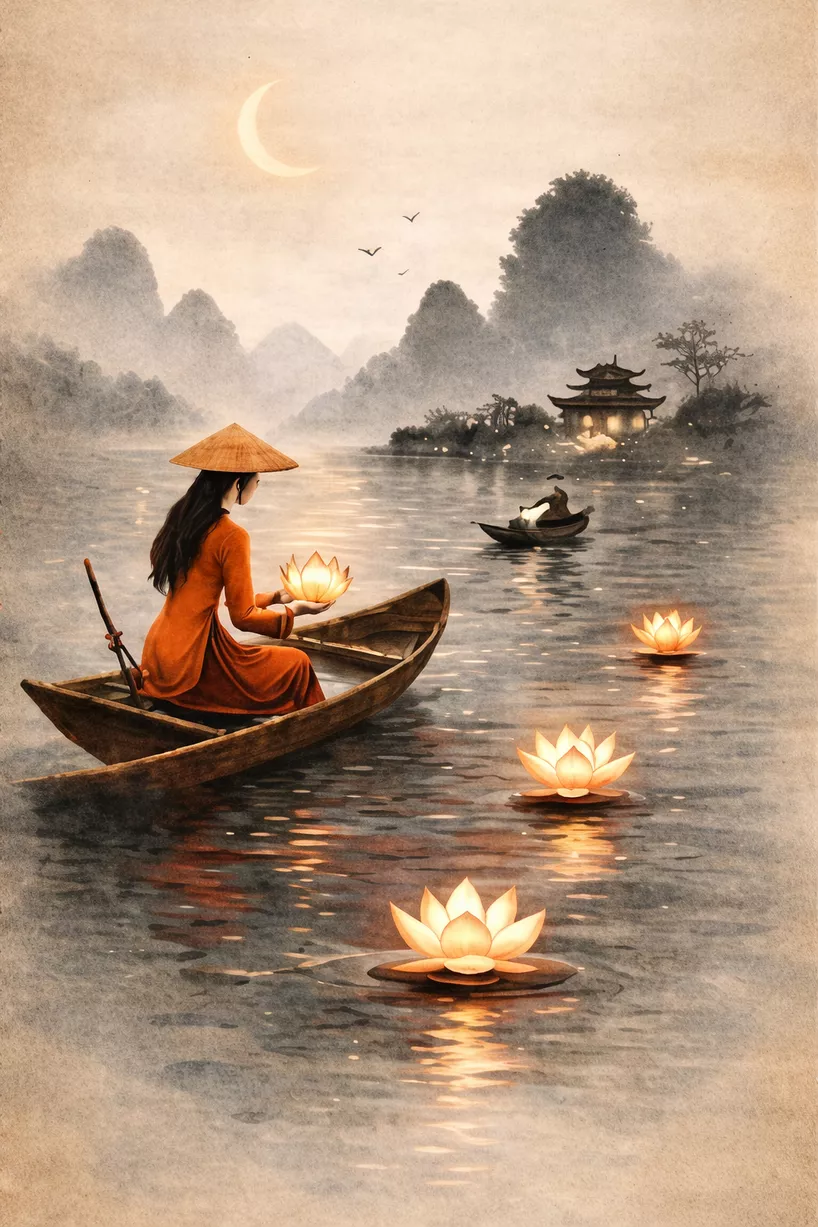 Vietnamese lotus scene